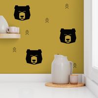 bears - mustard, black geometric bears on mustard, geo bears || by sunny afternoon