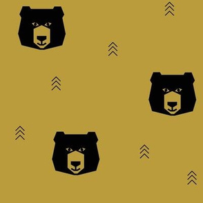 bears - mustard, black geometric bears on mustard, geo bears || by sunny afternoon