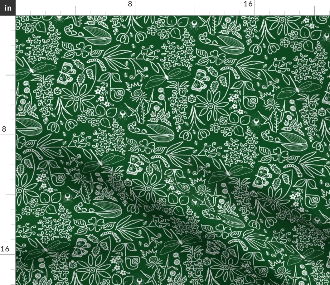 A Crazy Garden: white on dark green (please zoom)