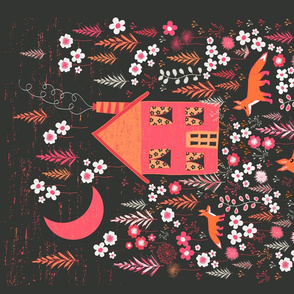 House and Foxes Tea Towel