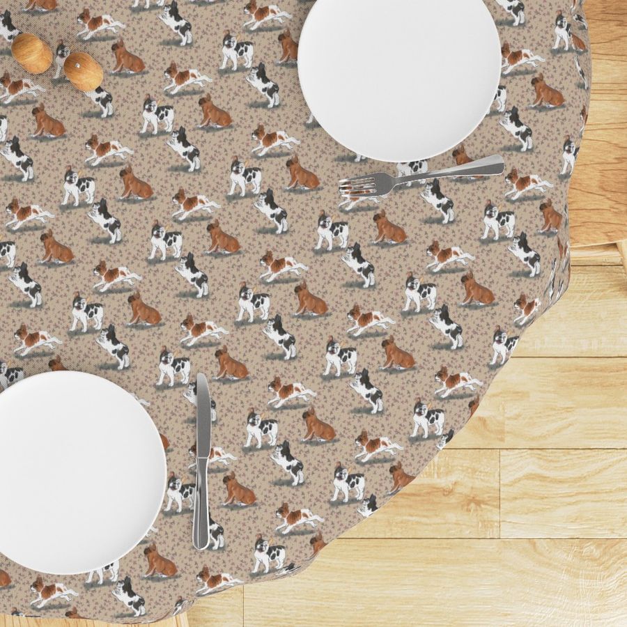 Frolicking French Bulldogs on Beige