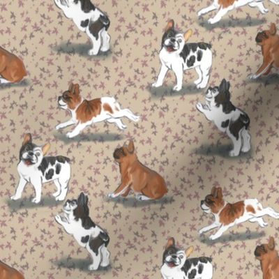 Frolicking French Bulldogs on Beige
