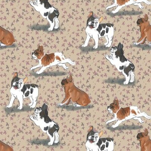 Frolicking French Bulldogs on Beige