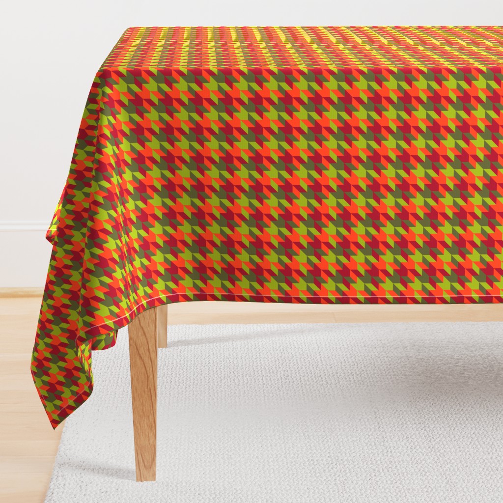 harlequin houndstooth - red, orange, olive and green