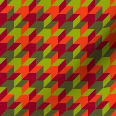 harlequin houndstooth - red, orange, olive and green