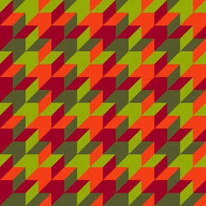 harlequin houndstooth - red, orange, olive and green