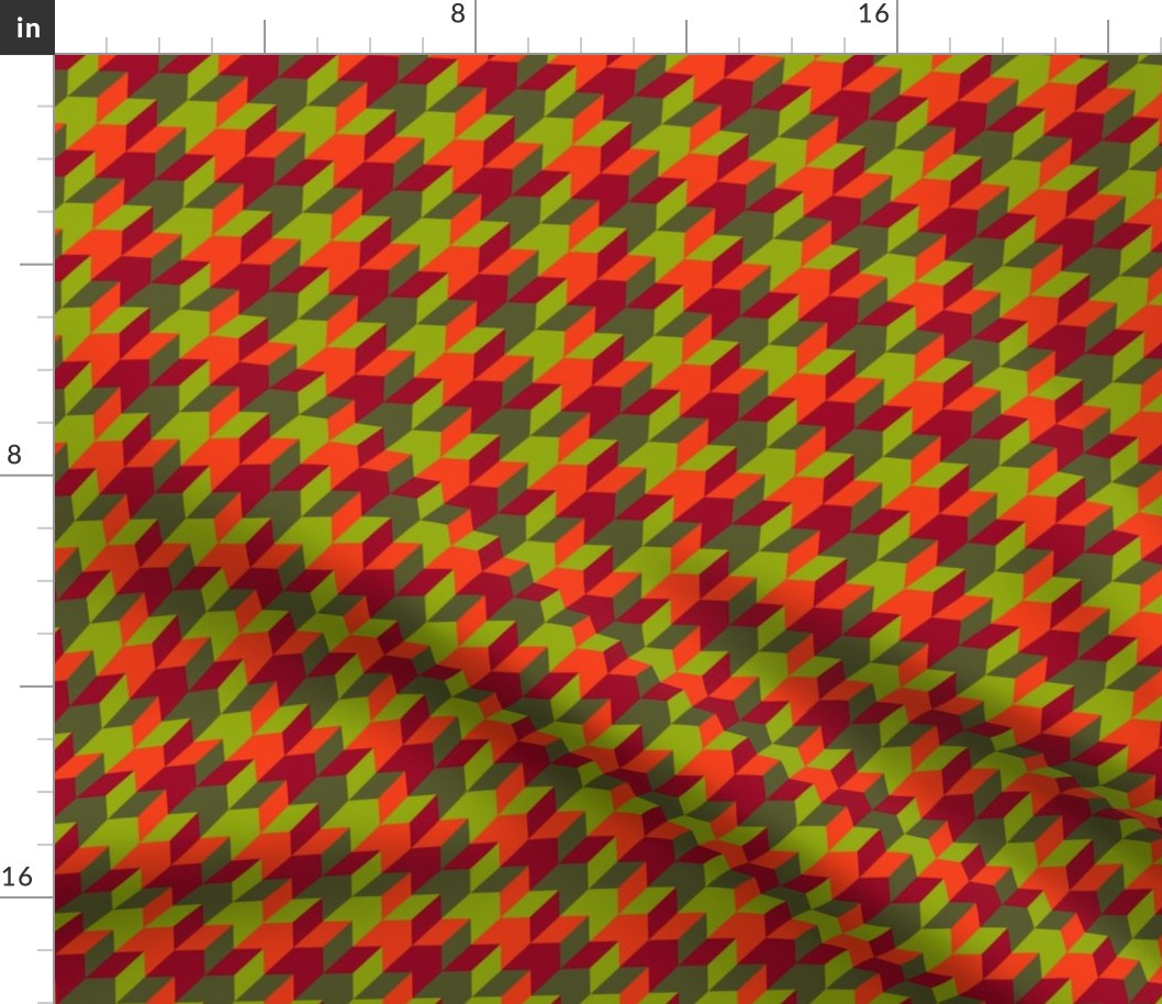 harlequin houndstooth - red, orange, olive and green