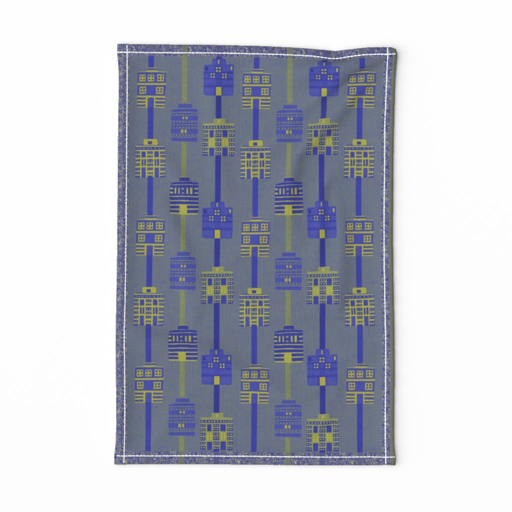 House stripes for Minoan homes 2, a tea towel 2 in indigo blues + acid yellows by Su_G_©SuSchaefer