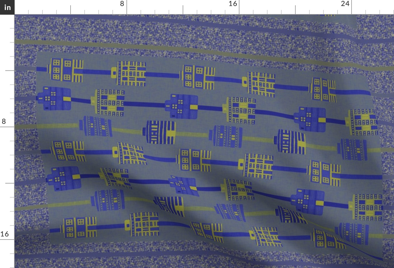 House stripes for Minoan homes 2, a tea towel 2 in indigo blues + acid yellows by Su_G_©SuSchaefer