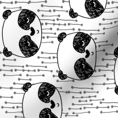 panda // railroad black and white cute panda head illustrated scandi panda design  by andrea lauren andrea lauren fabric
