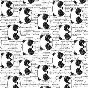 panda // railroad black and white cute panda head illustrated scandi panda design  by andrea lauren andrea lauren fabric