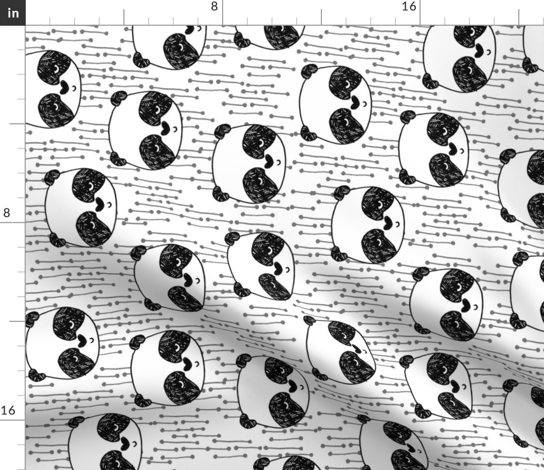 panda // railroad black and white cute panda head illustrated scandi panda design  by andrea lauren andrea lauren fabric