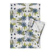 Blue Flowers on Grey and White Background