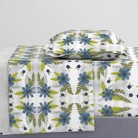 Blue Flowers on Grey and White Background