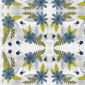 Blue Flowers on Grey and White Background