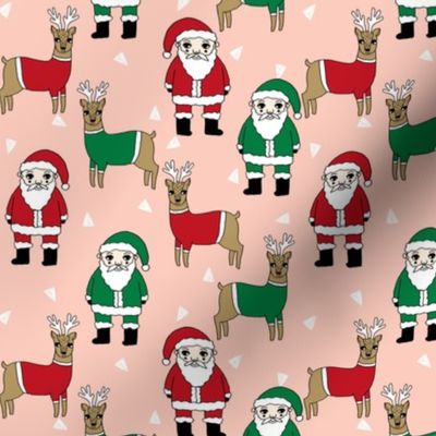 santa and reindeer // christmas xmas holiday fabric red and green santas cute reindeer sweaters fabric