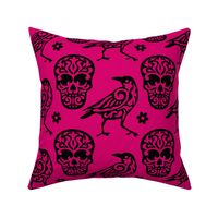 Skull Raven Damask in Hot Pink
