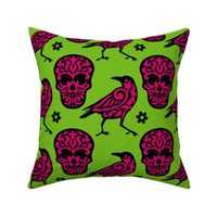 Skull Raven in Pink + Neon Green