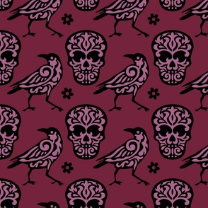 Skull Raven in Burgundy and Pink