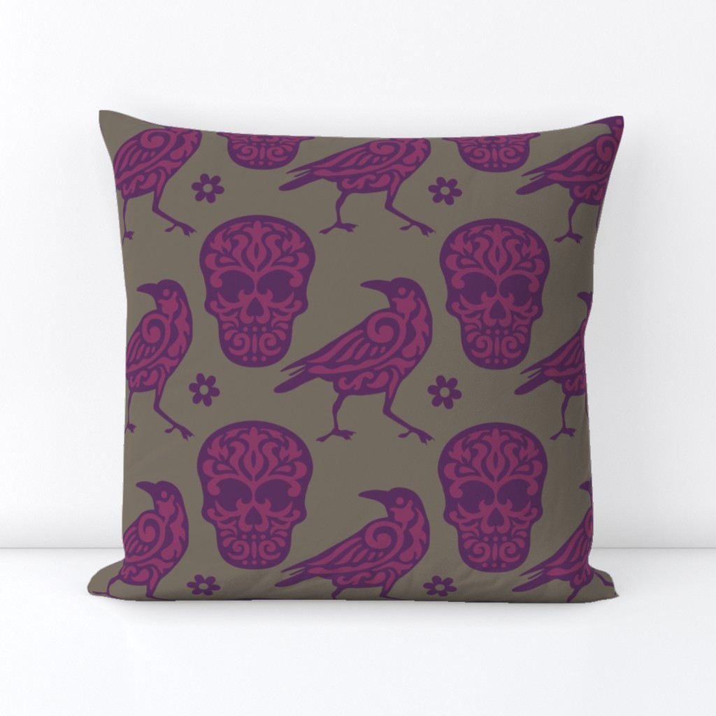 Skull Raven in Purple, Pink, and Gray