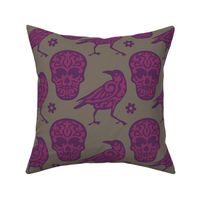 Skull Raven in Purple, Pink, and Gray