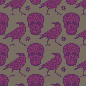 Skull Raven in Purple, Pink, and Gray