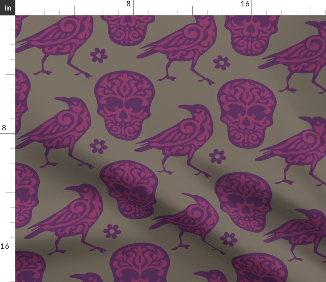 Skull Raven in Purple, Pink, and Gray