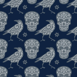Skull Raven in Blue and Gray