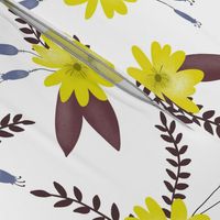 Yellow Flowers with Purple Leaves - Larger Scale