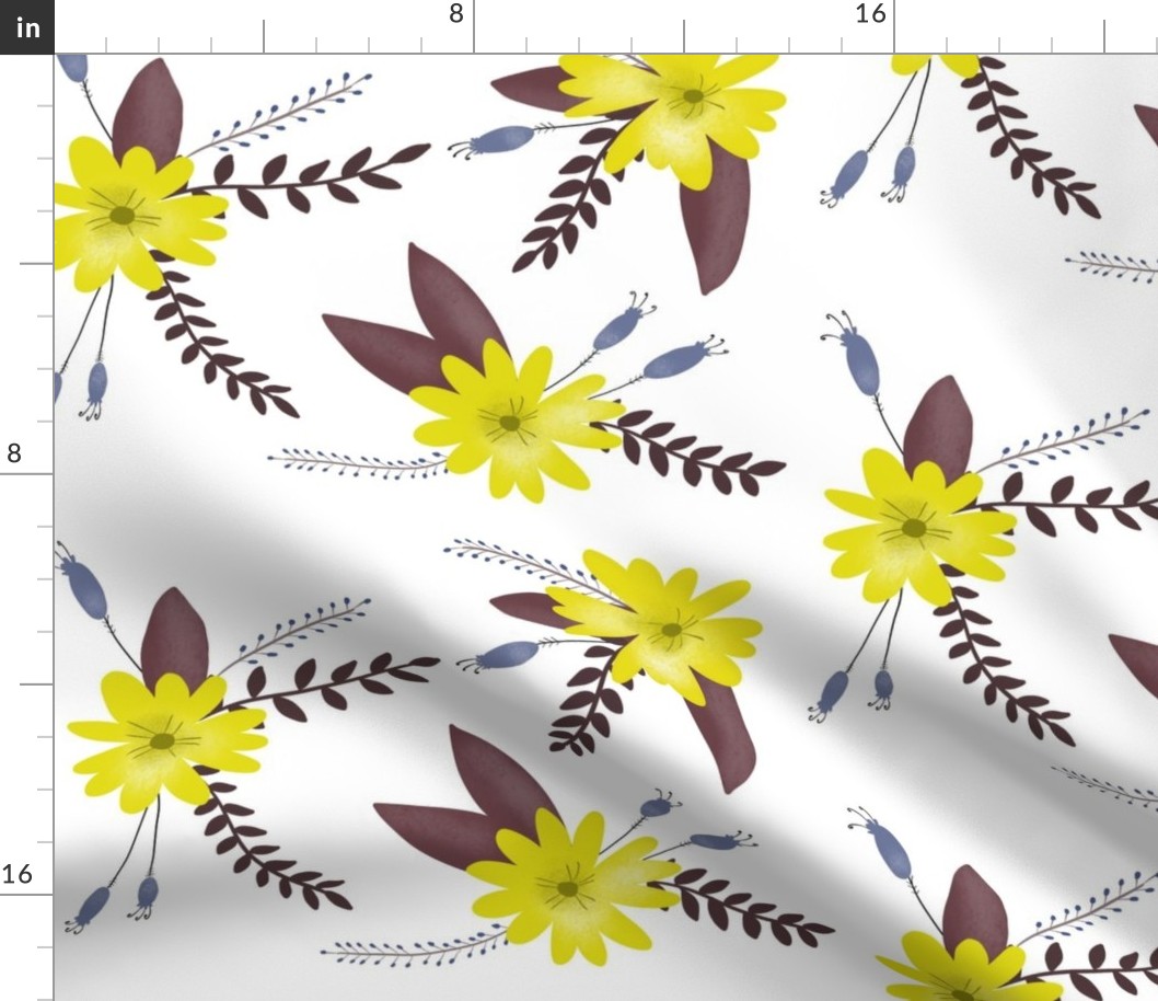 Yellow Flowers with Purple Leaves - Larger Scale