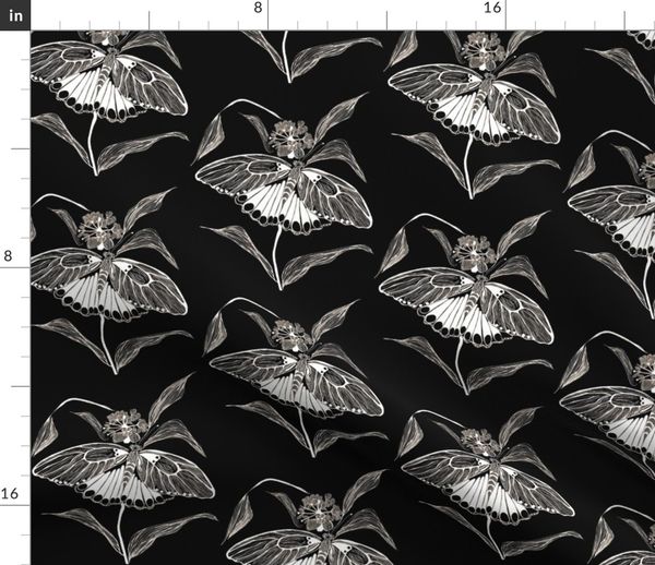 Fabric By The Yard Black White Butterfly