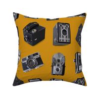 Vintage Cameras on mustard linen