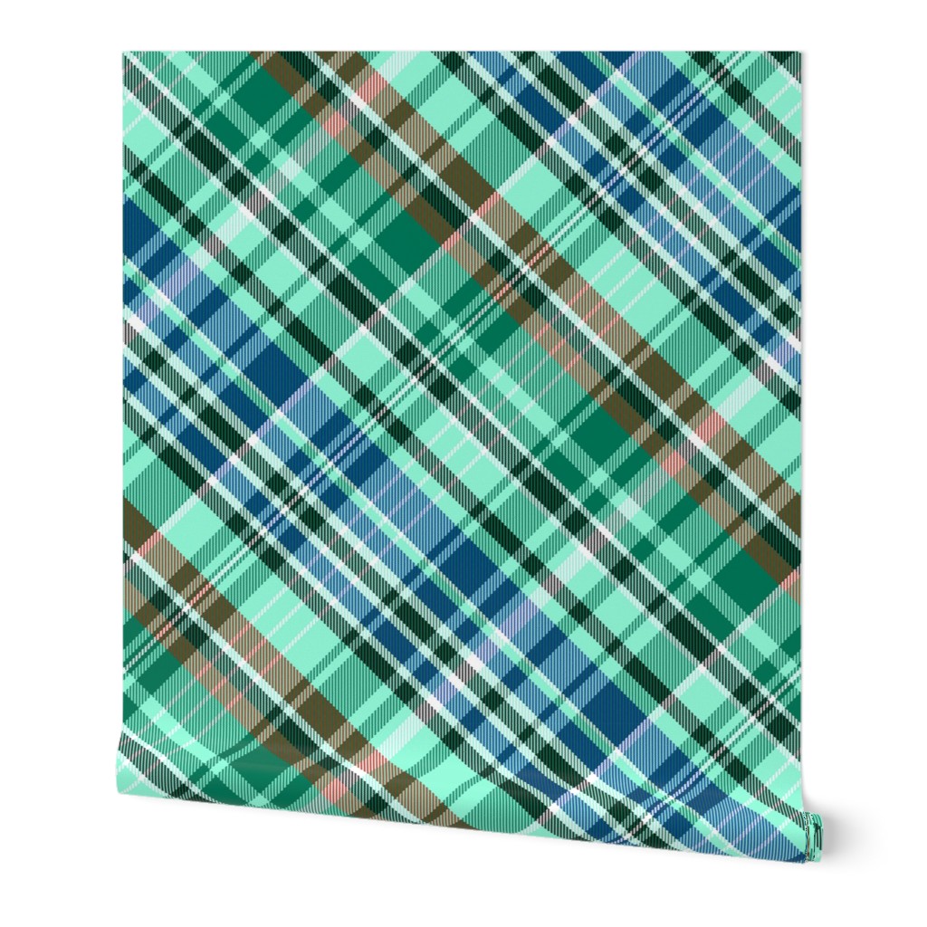 Mainly Mint Green and Blue Madras Plaid Larger Scale