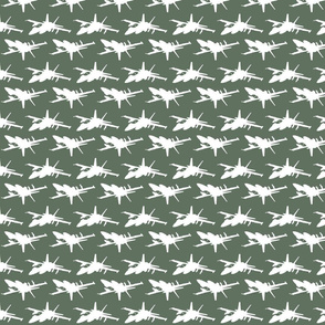 F18 Jet in an offset pattern with flight suit green background