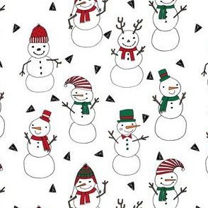 snowman // christmas white red and green holiday fabric cute snowmen illustration andrea lauren fabric christmas fabrics cute holiday designs