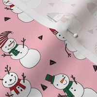snowman // snowman pink christmas fabric cute hand-drawn andrea lauren illustration featuring christmas snowmen in hats cute snowman design