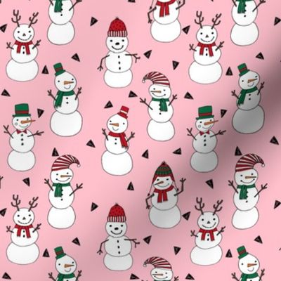 snowman // snowman pink christmas fabric cute hand-drawn andrea lauren illustration featuring christmas snowmen in hats cute snowman design