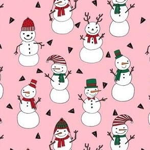 snowman // snowman pink christmas fabric cute hand-drawn andrea lauren illustration featuring christmas snowmen in hats cute snowman design