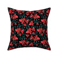 Celebration Deer Seamless Red Florals - Black