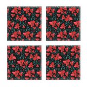 Celebration Deer Seamless Red Florals - Black