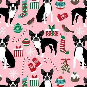 boston terriers dog fabric christmas xmas holiday cute dog design christmas fabrics boston terriers