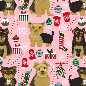 yorkie fabric cute christmas dog breeds fabric yorkie christmas fabric yorkshire terrier fabric 