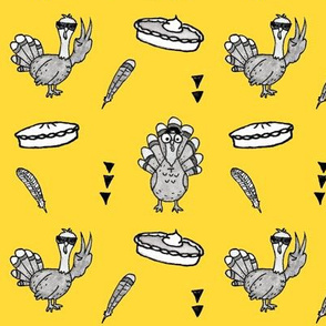 Monochrome Hip Turkeys and Pie on Mustard