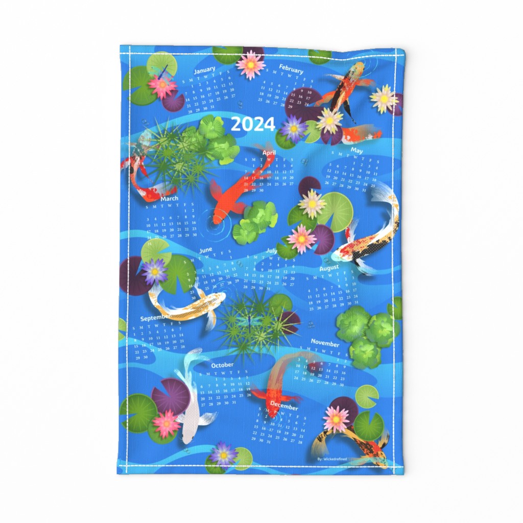 Koi Pond 2024 Calendar Tea Towel