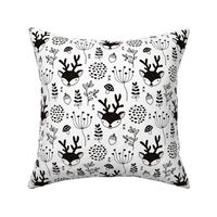 Winter woodland reindeer scandinavian forest cute deer christmas theme black and white