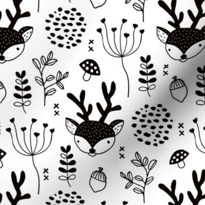 Winter woodland reindeer scandinavian forest cute deer christmas theme black and white