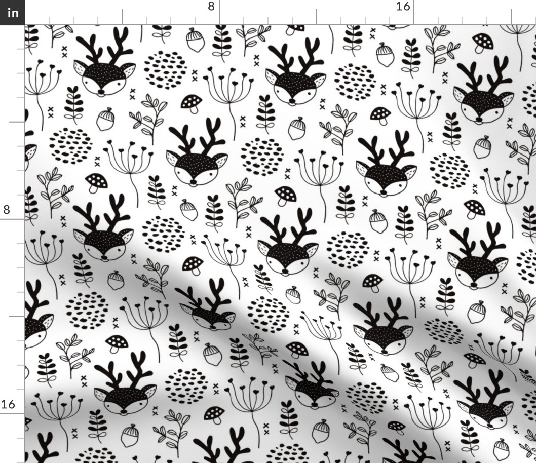 Winter woodland reindeer scandinavian forest cute deer christmas theme black and white