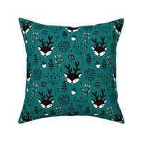 Winter woodland reindeer forest cute deer christmas theme teal