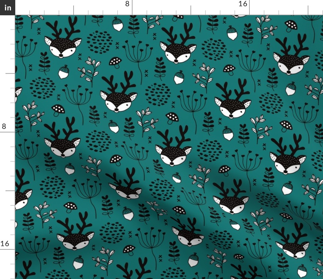 Winter woodland reindeer forest cute deer christmas theme teal