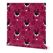 Winter woodland reindeer forest cute deer christmas theme maroon